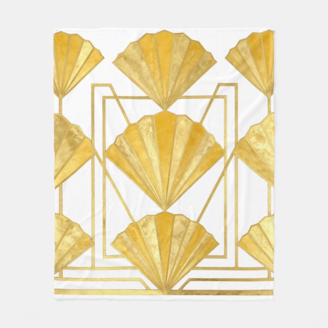 Golden Art Deco Fan Pattern Fleece Blanket (Front)