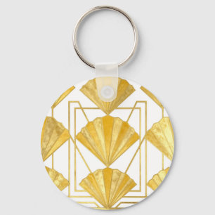 Golden Art Deco Fan Pattern Key Ring