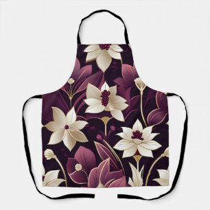 Golden Art Deco Flowers Burgundy Apron