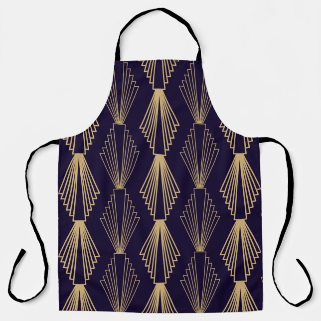 Golden art Deco Pattern. Seamless dark blue backgr Apron (Front)