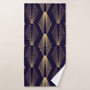Golden art Deco Pattern. Seamless dark blue backgr Bath Towel