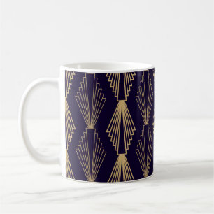 Golden art Deco Pattern. Seamless dark blue backgr Coffee Mug