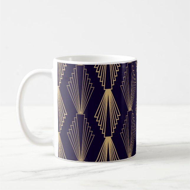 Golden art Deco Pattern. Seamless dark blue backgr Coffee Mug (Left)
