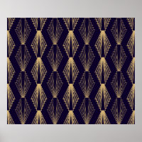 Golden art Deco Pattern. Seamless dark blue backgr