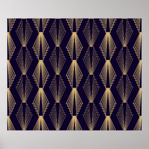 Golden art Deco Pattern. Seamless dark blue backgr Poster