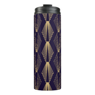 Golden art Deco Pattern. Seamless dark blue backgr Thermal Tumbler
