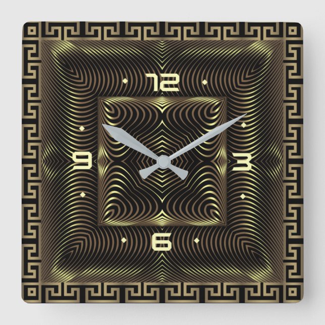 Golden Art Deco Square Wall Clock (Front)