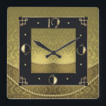 Golden Art Deco Square Wall Clock<br><div class="desc">Great clock design. You will love it like others. Be free to use this design for other product you like or to customise and add your text. Follow me for more. Thank you. Have a nice day.</div>