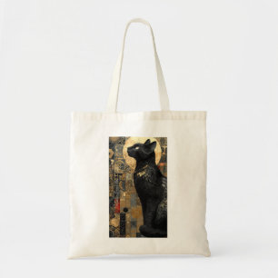 Golden Art Nouveau Cat Lover Tote Bag