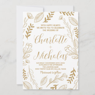 Golden Art White Wedding Invitations