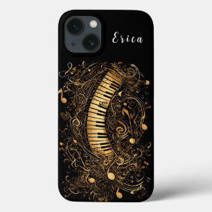 Golden Artistic Piano and Musical Notes iPhone 13 Case