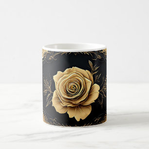 Golden Artistic Rose Design with Ornate Details Coffee Mug