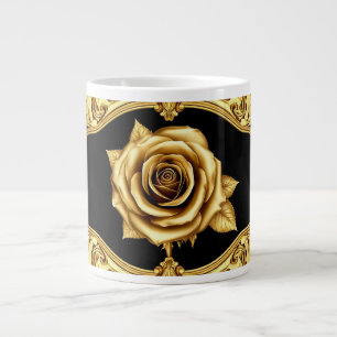 Golden Artistic Rose Design with Ornate Details Large Coffee Mug