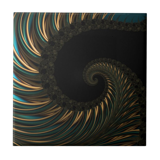 golden artistic Spiral Spin, modern fractal art Ceramic Tile (Front)