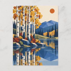 Golden Aspen Lake Folk Art Landscape Greeting Card