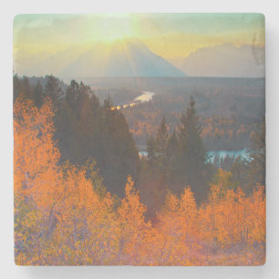 Golden Aspens Above Snake River At Sunset Stone Coaster