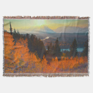 Golden Aspens Above Snake River At Sunset Throw Blanket