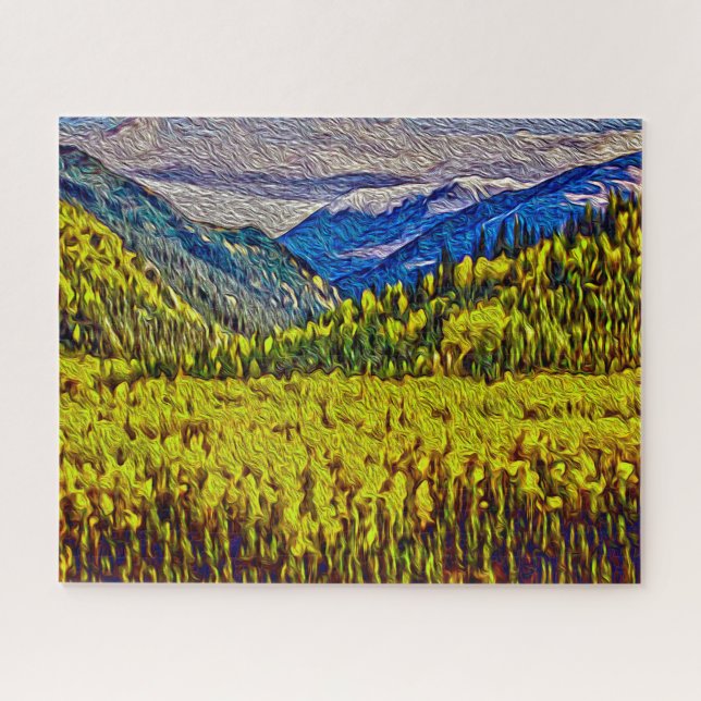 Golden Aspens and Rockies Painterly Large Puzzle (Horizontal)