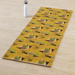 Golden Atomic Mid Century Modern Two Patterns Yoga Mat