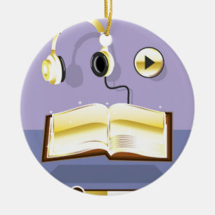 Golden Audiobook Vector Art Icon Ceramic Ornament