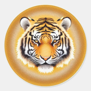🐅 Golden Aura Tiger Head Laptop  Classic Round Sticker