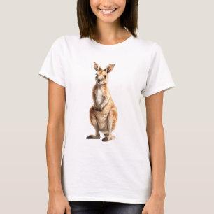 Golden Australian Kangaroo Illustration on Black T-Shirt