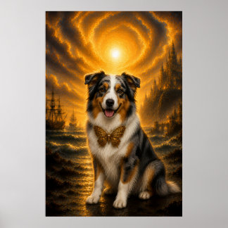 Golden Australian Shepherd Butterfly Fantasy Art P Poster