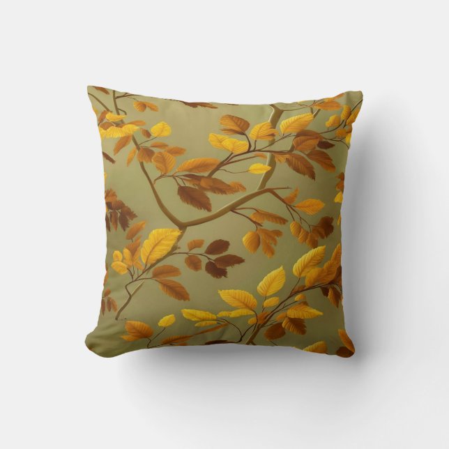 Golden Autumn: A Seamless 3D Leaf Pattern  Cushion (Front)