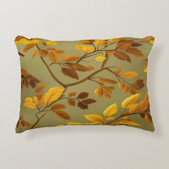 Golden Autumn: A Seamless 3D Leaf Pattern  Decorative Cushion (Front)