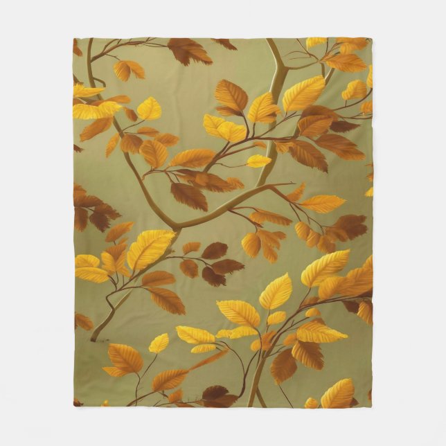 "Golden Autumn: A Seamless 3D Leaf Pattern  Fleece Blanket (Front)