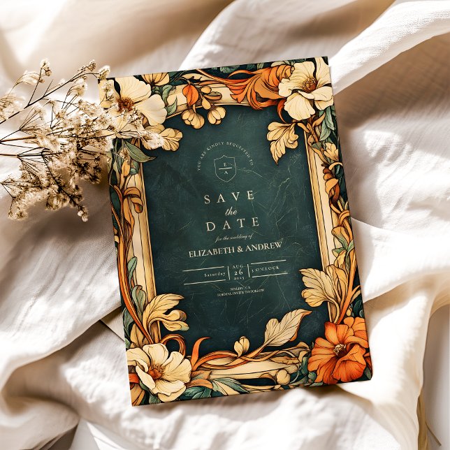 Golden Autumn Art Nouveau Wedding Save The Date (Creator Uploaded)