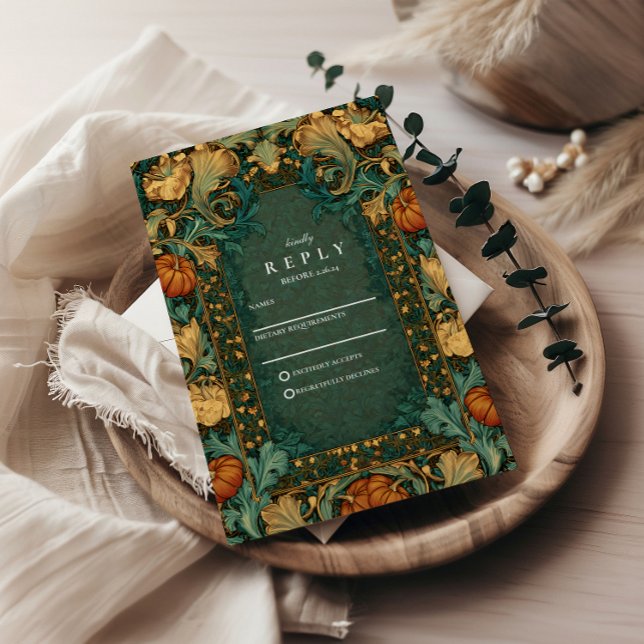 Golden Autumn Botanical Wedding RSVP Card (Creator Uploaded)