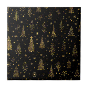 Golden Autumn Christmas Botanical Pattern (2) Ceramic Tile