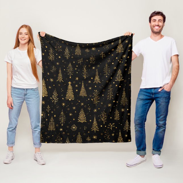 Golden Autumn Christmas Botanical Pattern (2) Fleece Blanket (In Situ)