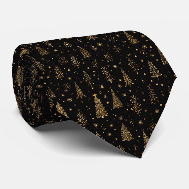 Golden Autumn Christmas Botanical Pattern (2) Tie (Rolled)