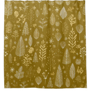 Golden Autumn Christmas Botanical Pattern Shower Curtain
