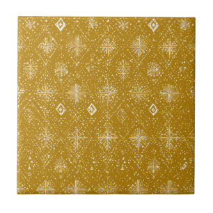 Golden Autumn Christmas Snowflake Pattern Ceramic Tile