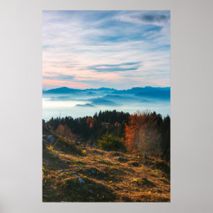 Golden autumn day above the clouds poster