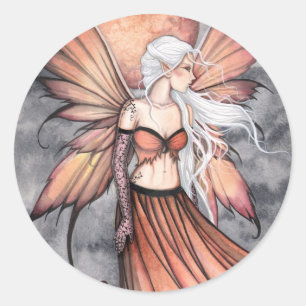 Golden Autumn Fairy Classic Round Sticker