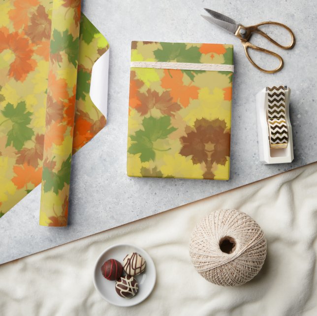 Golden Autumn Fall Leaves Wrapping Paper (Crafts)