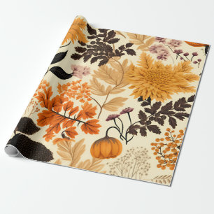 Golden Autumn Floral Medley Wrapping Paper