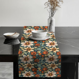Golden Autumn Floral Table Runner Cozy Home Decor