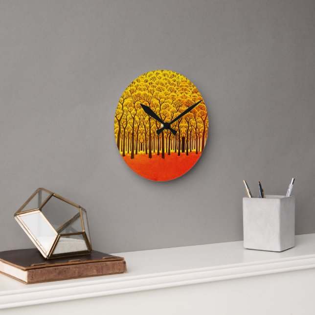 Golden Autumn Forest Round Clock (Office)