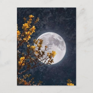 Golden Autumn Full Moon Postcard   Moonlit Tree Br