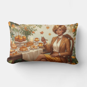 Golden Autumn Gathering – Elegant Seasonal Dessert Lumbar Cushion