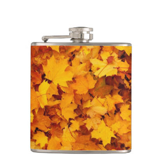 Golden Autumn Leaf Hip Flask