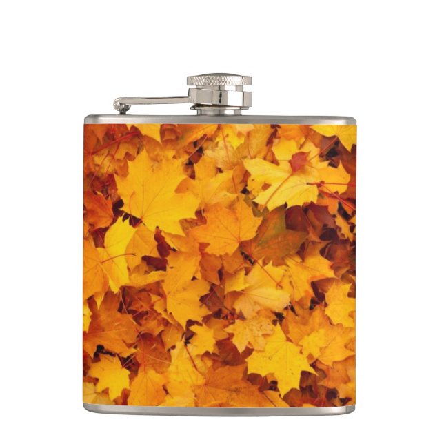 Golden Autumn Leaf Hip Flask (Front)