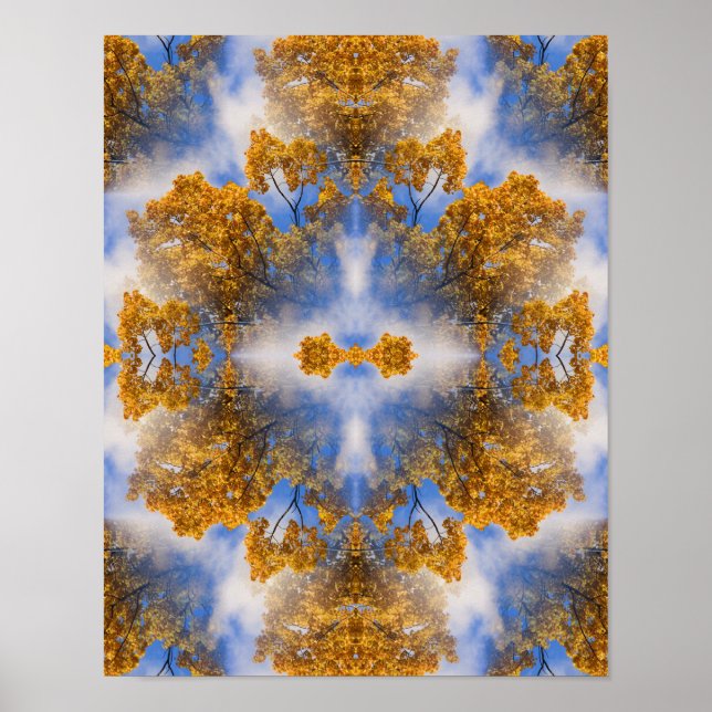 Golden Autumn Leaves Blue Sky Abstract    Poster (Front)
