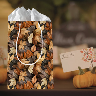 Golden Autumn Leaves Brown Fall Foliage Medium Gift Bag