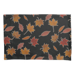 Golden Autumn Leaves on Black Custom Colour Pillowcase